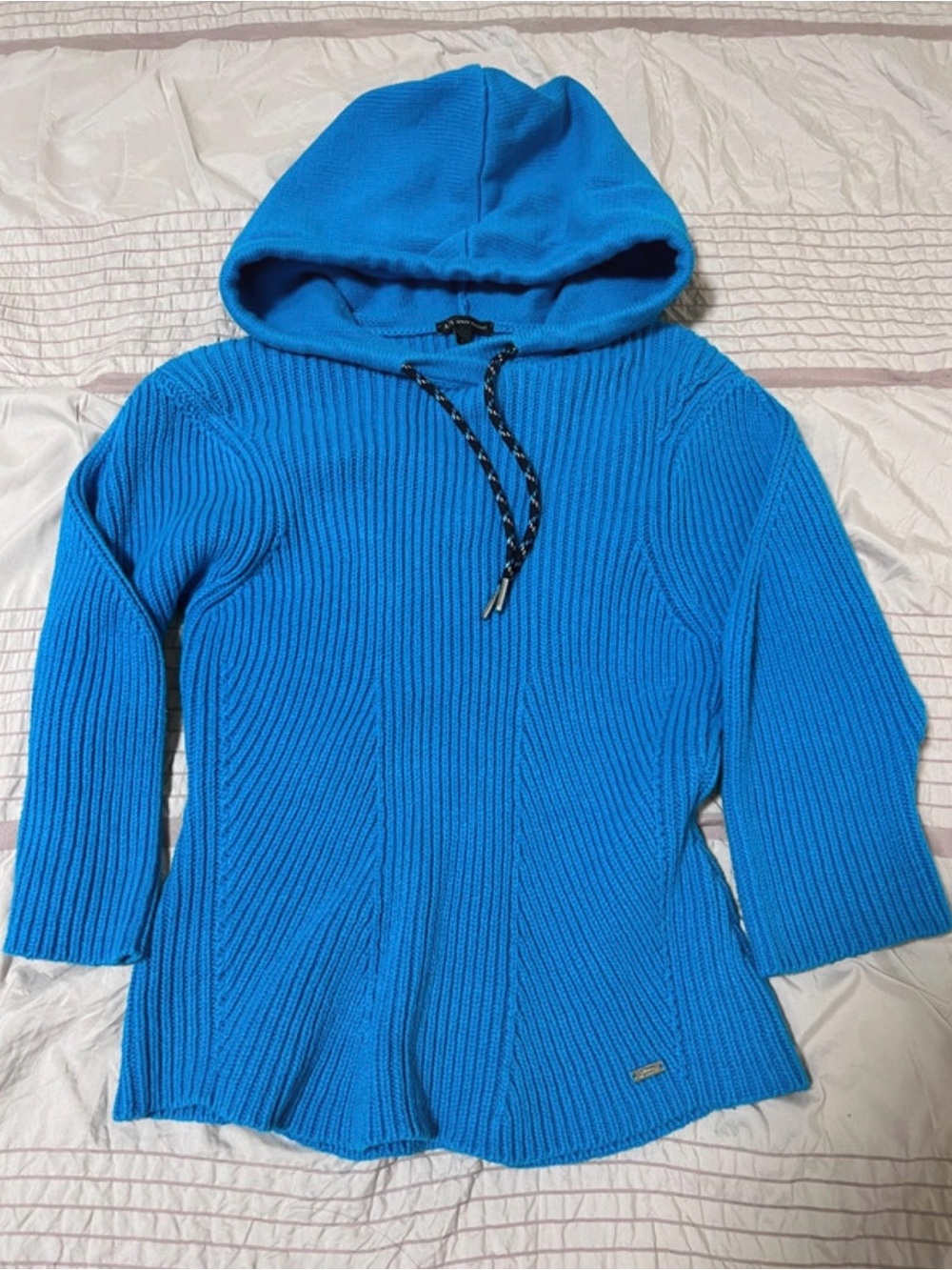 Armani Exchange Bright Blue Ribbed Hooded Sweater
